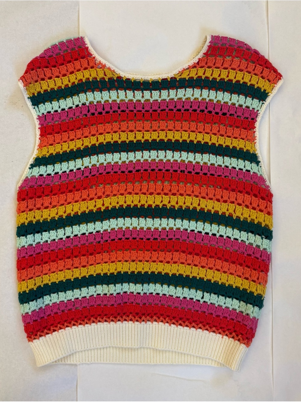 Marine Layer Faye Dolman Rainbow Striped Crocheted Top Size Small
